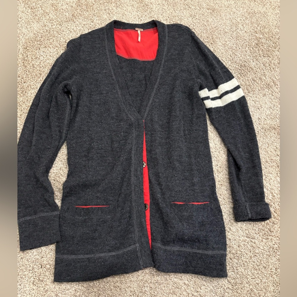 Free People Charcoal and Scarlet Cardigan